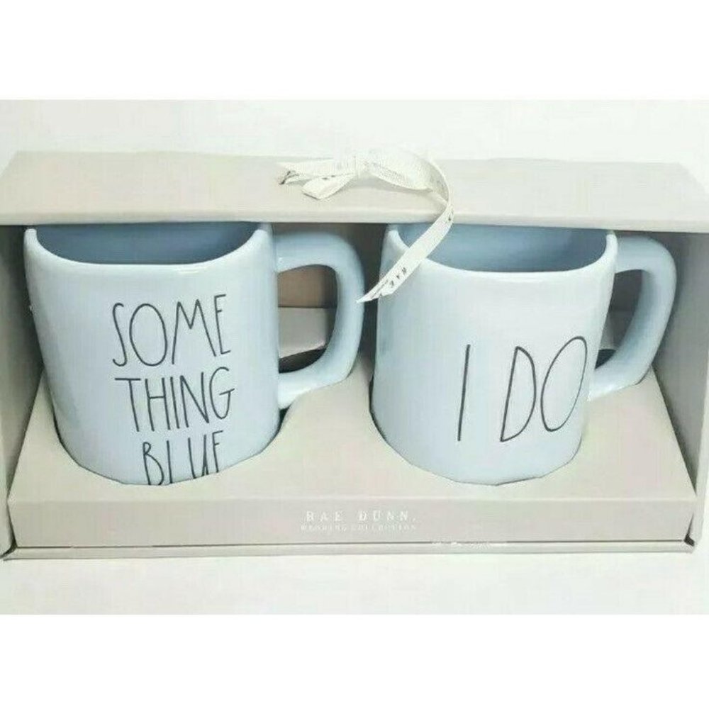 RAE DUNN Set Of 2 SOMETHING BLUE &  I DO Mugs Ligh